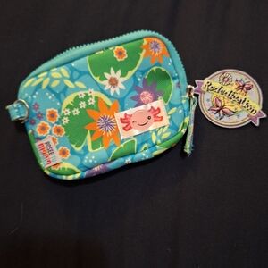 Kids Girl Scout Floral Coin Purse - Blue and Orange and Badge